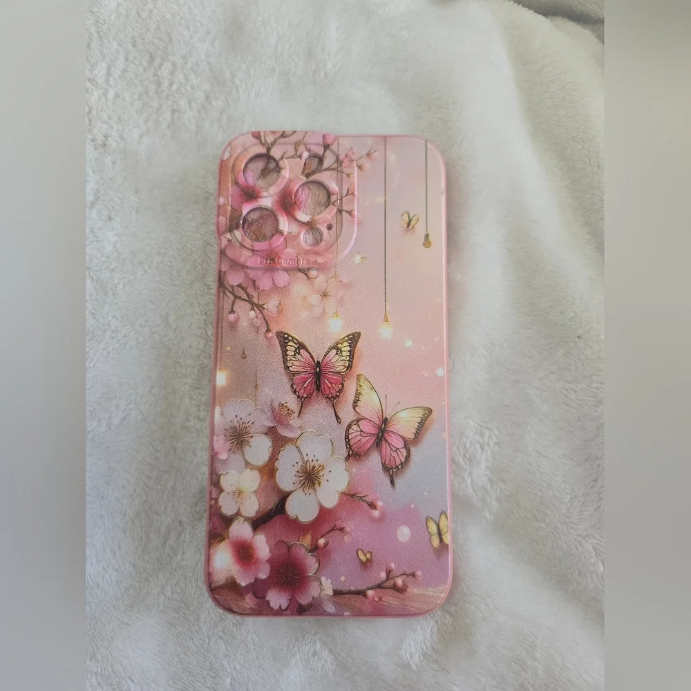 Pink Butterfly Floral iPhone 14 Pro Max Case | Aesthetic Protective Cover